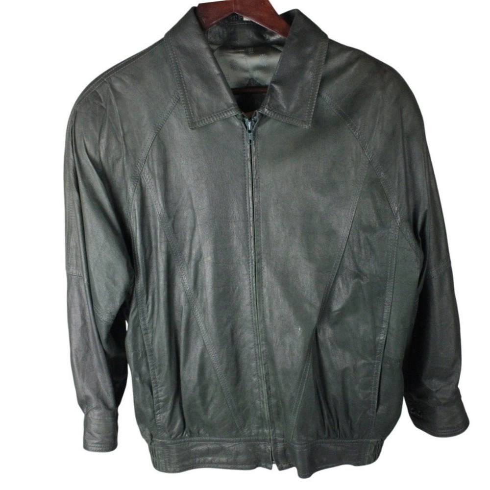 Remy Leather Jacket Mens 36 Dark Green Zip‎ Minimalist Classic USA Made Coat